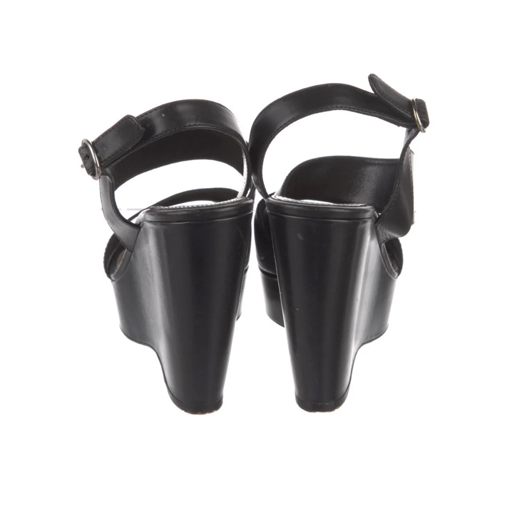 Prada Black Leather Slingback Wedge Sandals 38.5 - Picture 4 of 5